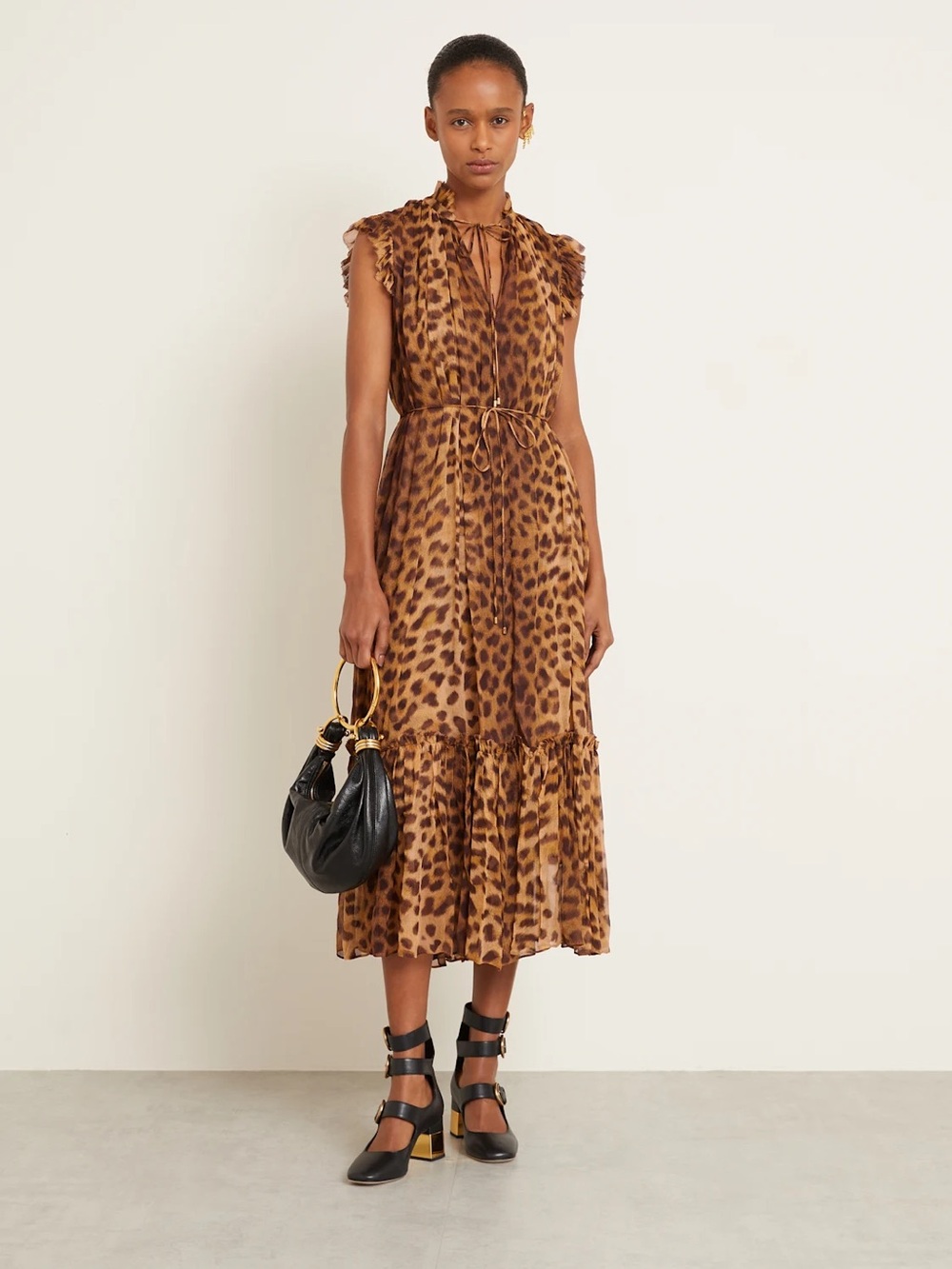 Zimmermann Flutter Leopard Print Chiffon Midi Dress Size 0